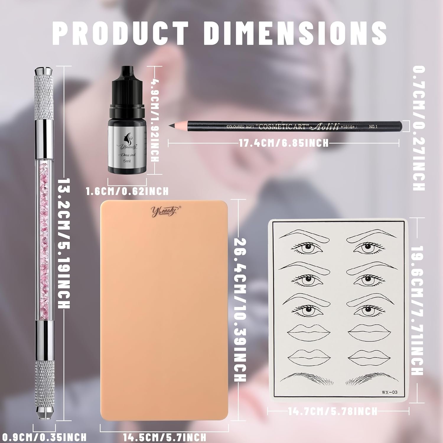 86PCS Complete Microblading Eyebrow Kit, Ybeauty Professional Eyebrow Mapping Kits, with 4PCS Makeup Ink, 8PCS Practice Skin, 30PCS Needles for Artists & Beginners Make Up Machine Supplies - Image 9