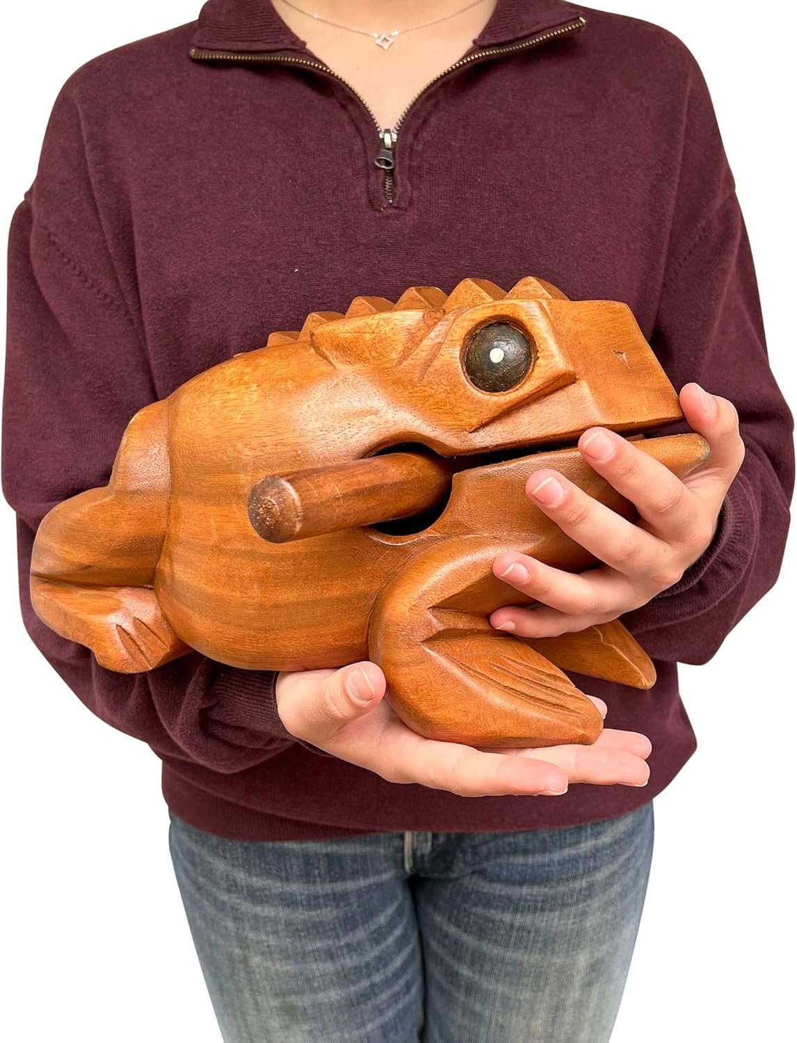 Deluxe Super-Jumbo 13" Wood Frog Guiro Rasp - Percussion Musical Instrument Tone Block - Wooden Instrument with Stick, Frog Noise Maker by World Percussion USA - Image 9