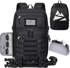 SDYSM Camera Backpack Bag Professional for DSLR/SLR Mirrorless Camera Waterproof 15.6 inch Tactical Camera Bags for Photographers with Rain Cover, Tripod Holder, Small Bag Photography Backpack Case