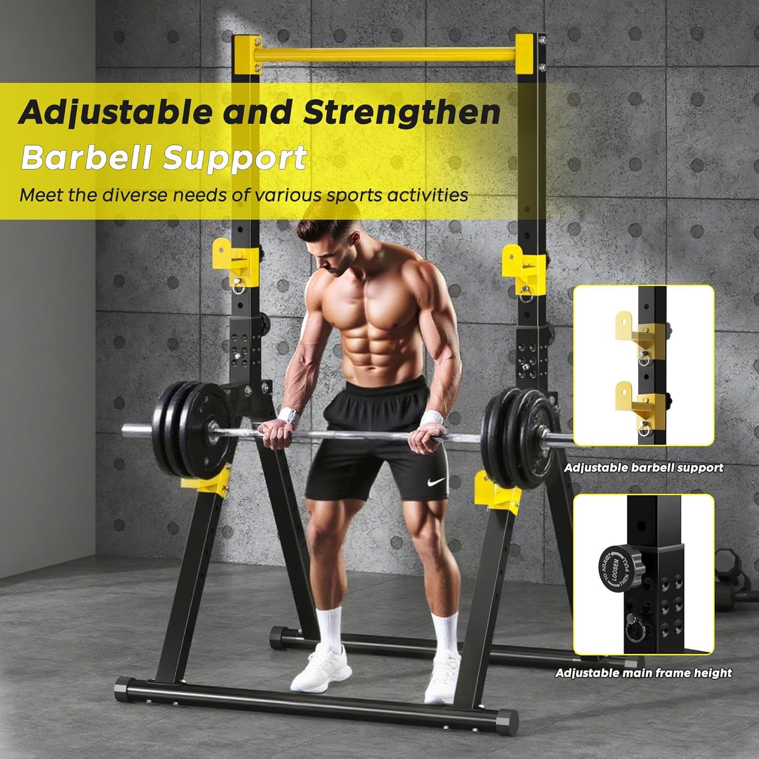 DlandHome Foldable Power Tower Pull Up Bar Dip Station, Adjustable Height Multifunction Workout Pull Up Tower Station for Home Gym, Strength Training Equipment, Triangular Legs, Up to 330lbs - Image 6