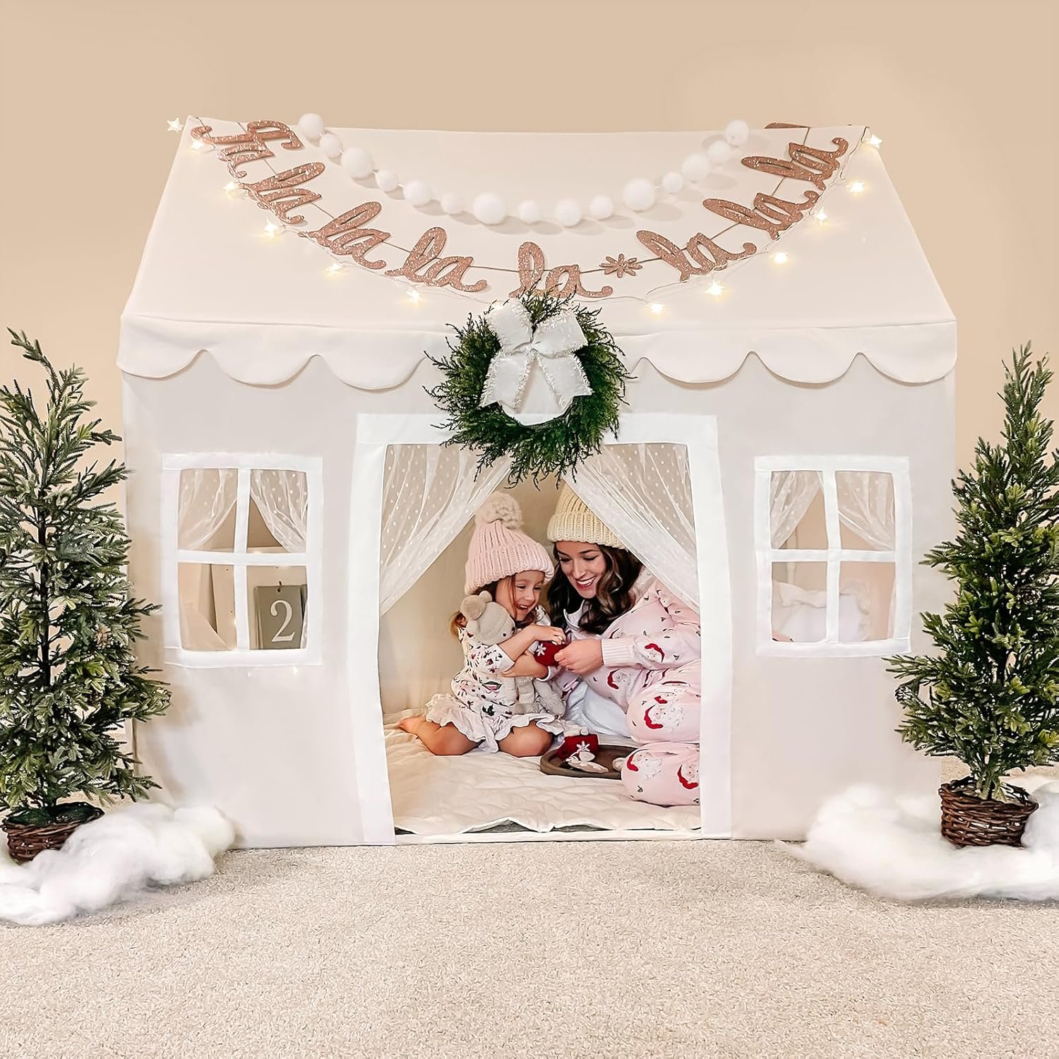 Tiny Land Play Tent with Padded Mat & LED Lights, Kids Tent, Playhouse for Kids, Indoor Bed Tent for Toddler, Toys for 3,4,5,6-Year-Old Girls, Neutral Color Play Room Furniture - Image 5