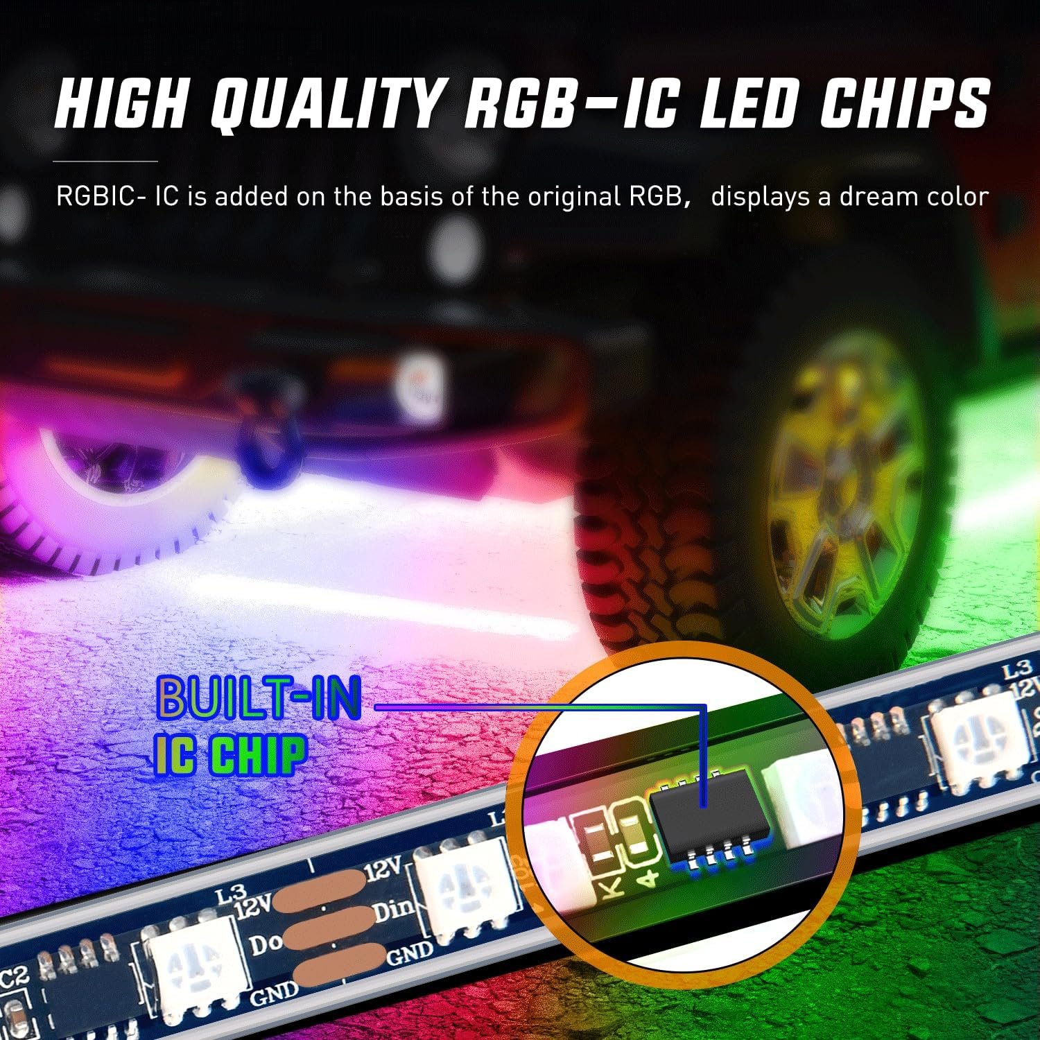 Nilight 6Pcs Car Underglow Neon Accent Strip Lights 300 LEDs Multi Color RGB-IC DIY Sound Active Function Music Mode with APP Control and Remote Control Underbody Light Strip - Image 2