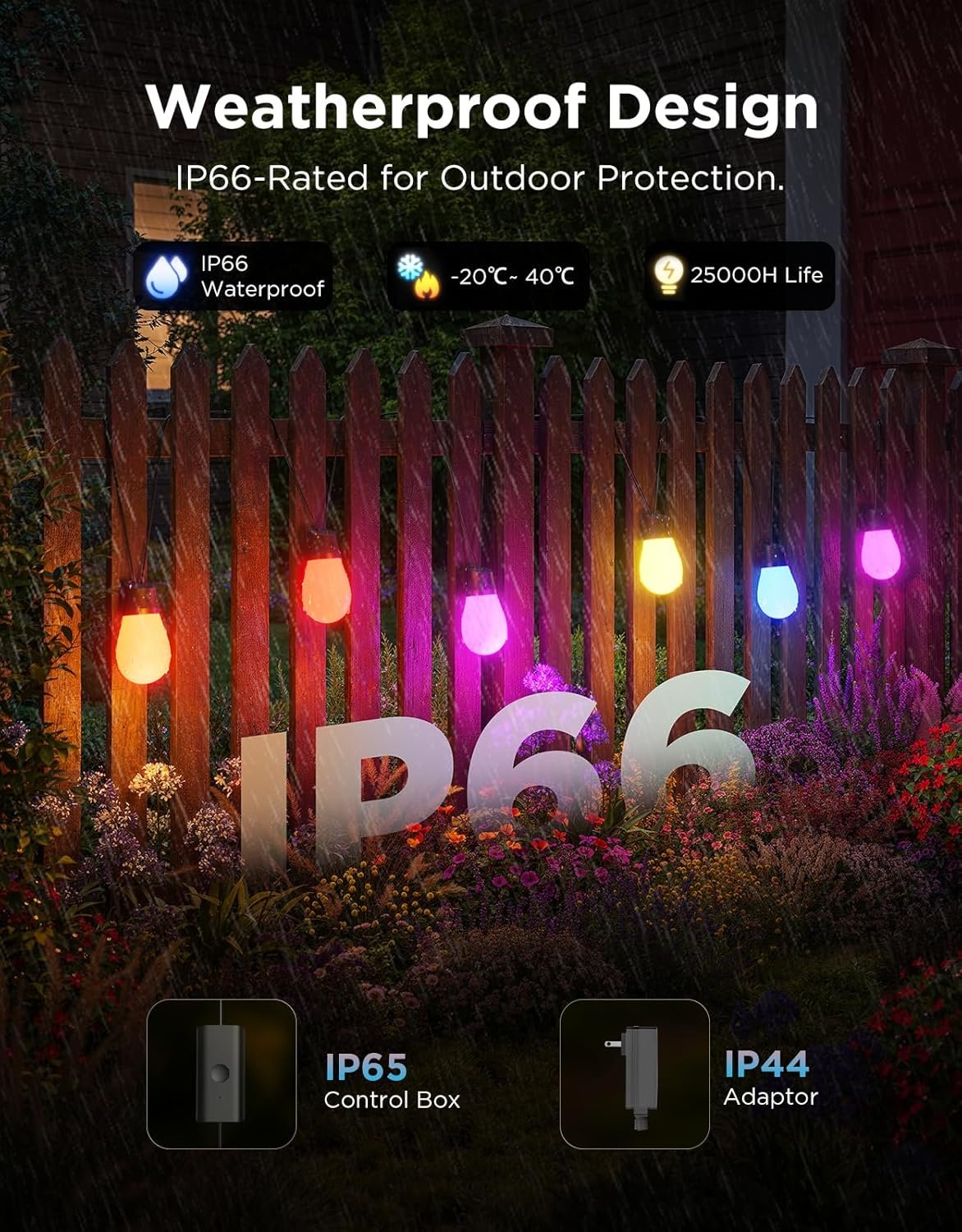 Govee S14 Bulb Outdoor String Lights 2, 96ft Smart RGBIC Warm White Patio Lights with 30 LED Bulbs, 111 Scene Modes for Outdoor Decor, Works with Alexa, Google, Matter, APP Control, IP66 Waterproof - Image 4