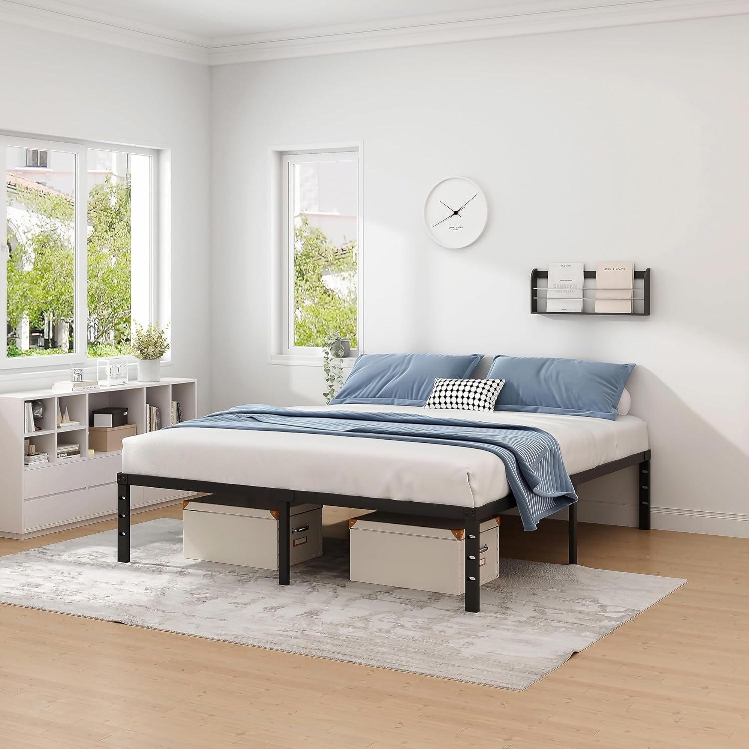 Metal Bed Frame,Queen Size Bed Frame with Storage Space,Heavy Duty Sturdy Mattress Foundation,Easy Assembly,No Box Spring Needed, Black,14 Inch,Queen - Image 4