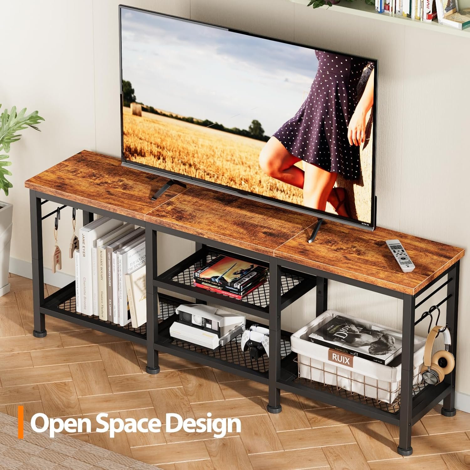 Furologee TV Stand for TVs up to 55 Inch, Entertainment Center with Open Storage Shelves, Media Console Table with Soundbar Shelf for Living Room, Bedroom, Rustic Brown - Image 3