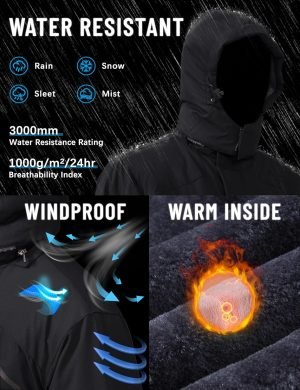 TACVASEN Men’s Winter Skiing Jackets Water Resistant Fleece Coats Insulated Thermal Snowboard Jacket Parka Raincoat with Hood