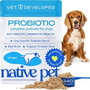 Native Pet Probiotics for Dogs – Dog Probiotics Powder for Digestive Health, Gut Support, & Immune Boost – Vet-Formulated Powder for Maximum Potency with Digestive Enzymes & Prebiotics – 240 Scoops