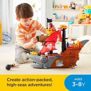Fisher-Price Imaginext Preschool Toy Shark Bite Pirate Ship Playset with Figure & Accessories for Pretend Play Kids Ages 3+ Years (Amazon Exclusive)