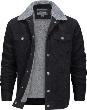 EKLENTSON Men’s Corduroy Jackets Sherpa Lined Winter Coats Thermal Warm Fleece Jacket Casual Lapel Trucker Jackets