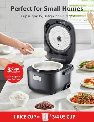 TOSHIBA Rice Cooker Small 3-Cup Uncooked– LCD Display with 8 Cooking Functions: Rice, Oa...