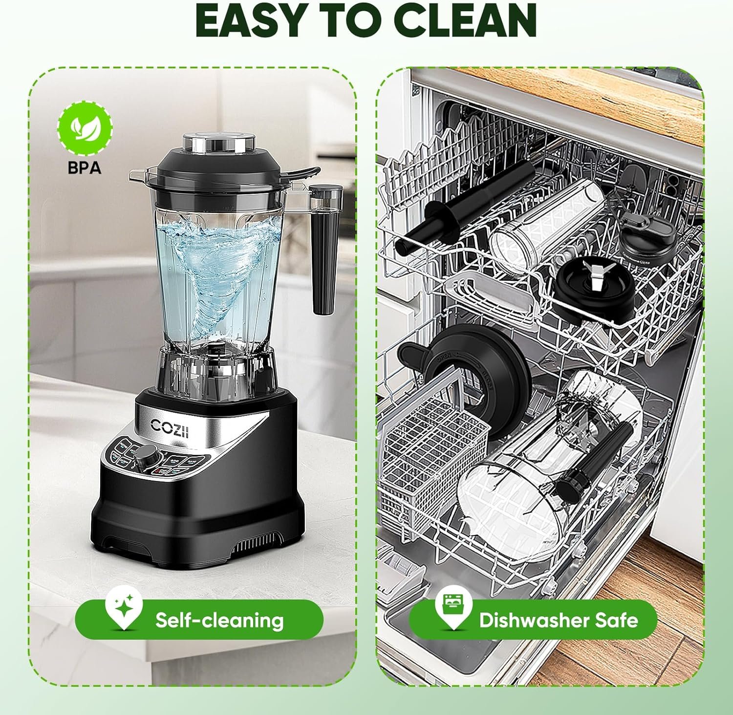 Professional Blender 2000W, Smoothie Countertop Blenders for Kitchen,7 Preset Programs for Ice Crush/Frozen Drinks/Dips/Nut Butter, High Speed, Dishwasher Safe, Black - Image 6