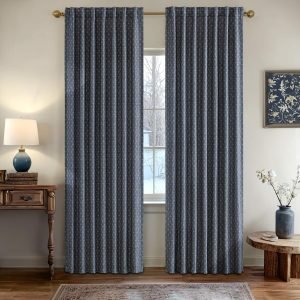 MIULEE Decorative Back Tab Linen Curtains with Geometric Pattern for Living Room Bedroom Farmhouse Rustic Thick Woven Textured Patterned Mudcloth Drapes 96 Inches Long 2 Panels Set, Blue