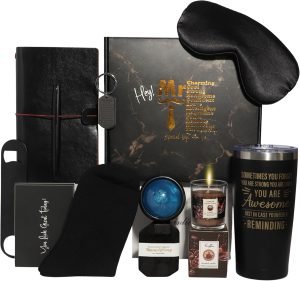 Luxury Men’s Gift Box Set with Journal, Travel Tumbler, Scented Candle, Soap, Sleep Mask, Black