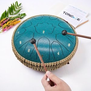 BETESINE 13-Inch 15-Note Steel Tongue Drum – C Major – Handpan Steel Drum for Meditation, Yoga & Relaxation – Includes Mallets, Music Book & Carry Bag (Malachite Green)