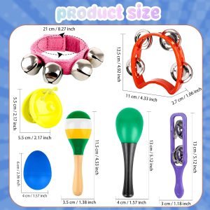84 Pcs Shaker Musical Instruments Set including 12 Plastic Handheld Tambourine Bells 12 Colorful Cymbal 12 Egg Shaker 24 Maracas 12 Wrist Bells with 12 Castanets for Preschool Early Music Learning Toy
