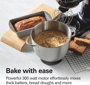 Hamilton Beach Electric Stand Mixer, 4 Quarts, Dough Hook, Flat Beater Attachments, Splash...