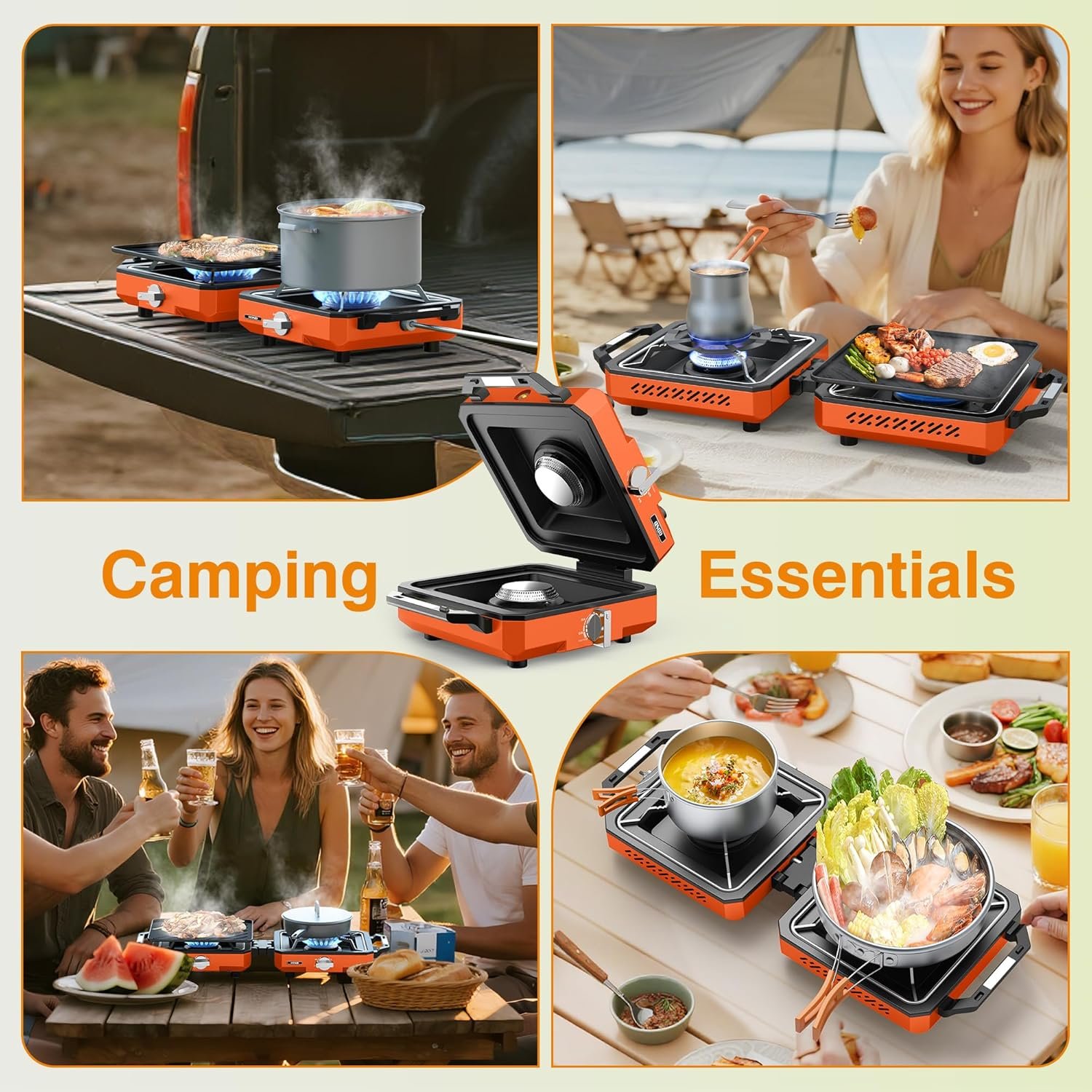 ODSD 2 Burner Camping Stove with Windshield, 20000 BTU Propane Camp Stove, Portable Folding Gas Stove, Camping Essentials Gear Includes Frying Pan, Coffee Stand & Carry Bag, Orange - Image 9