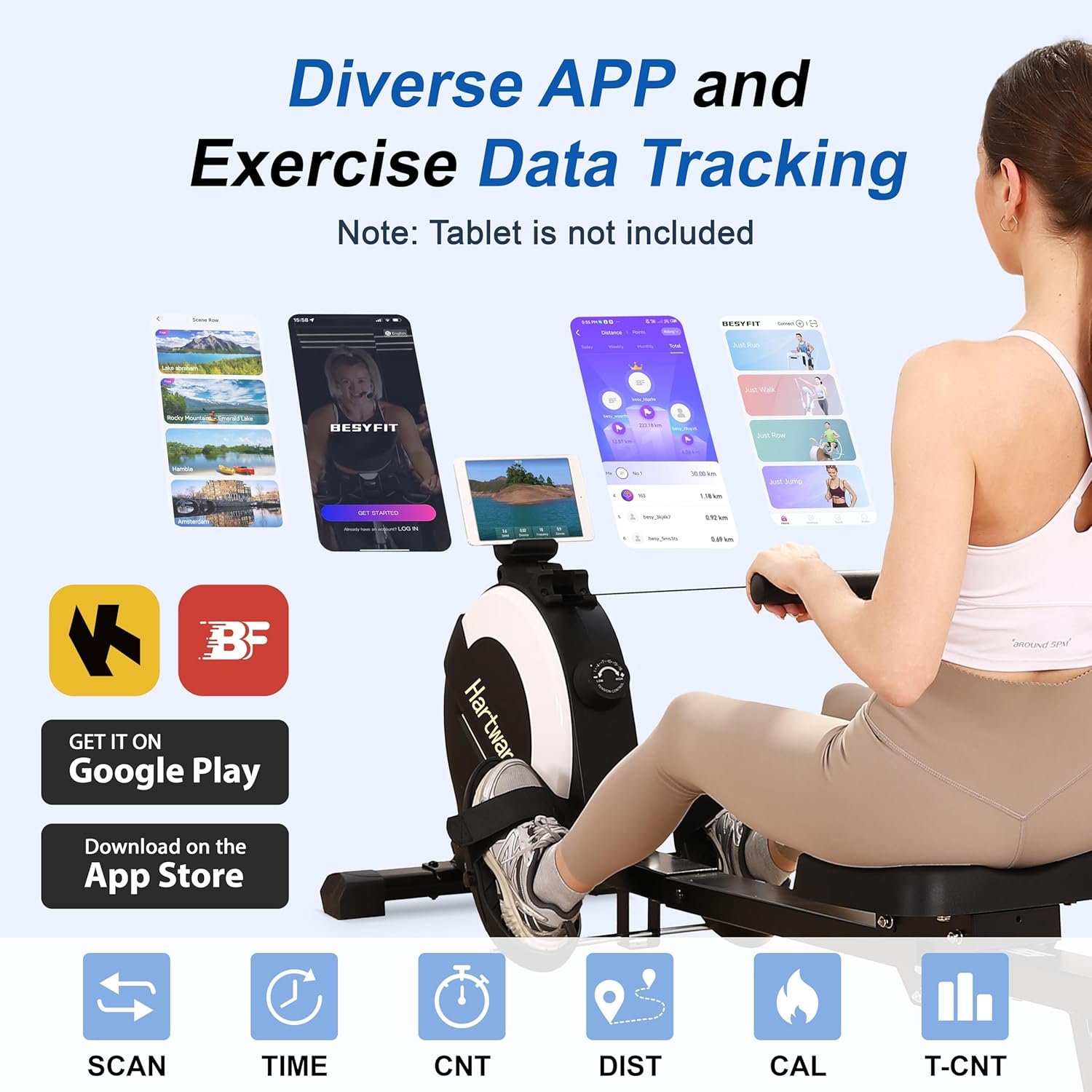 Rowing Machines for Home,Hartwares Magnetic Rowing Machine with 77lbs High Resistance Rowing Machine,16 Levels of Quiet Resistance,Rower Machine for Home Row Machine,App Compatible,LCD Monitor - Image 3
