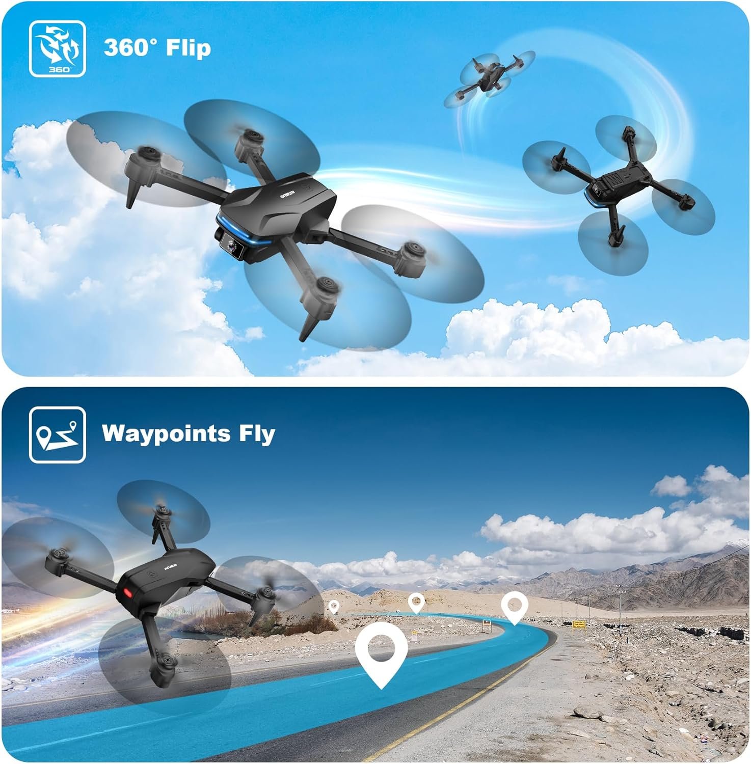 Drone with Camera 1080P HD FPV Foldable Drone for Beginners and Kids, Quadcopter with Voice Gesture Control with Carrying Case, One Key Take Off/Land, Optical Flow Positioning, 360° Flip, Waypoint Fly - Image 5