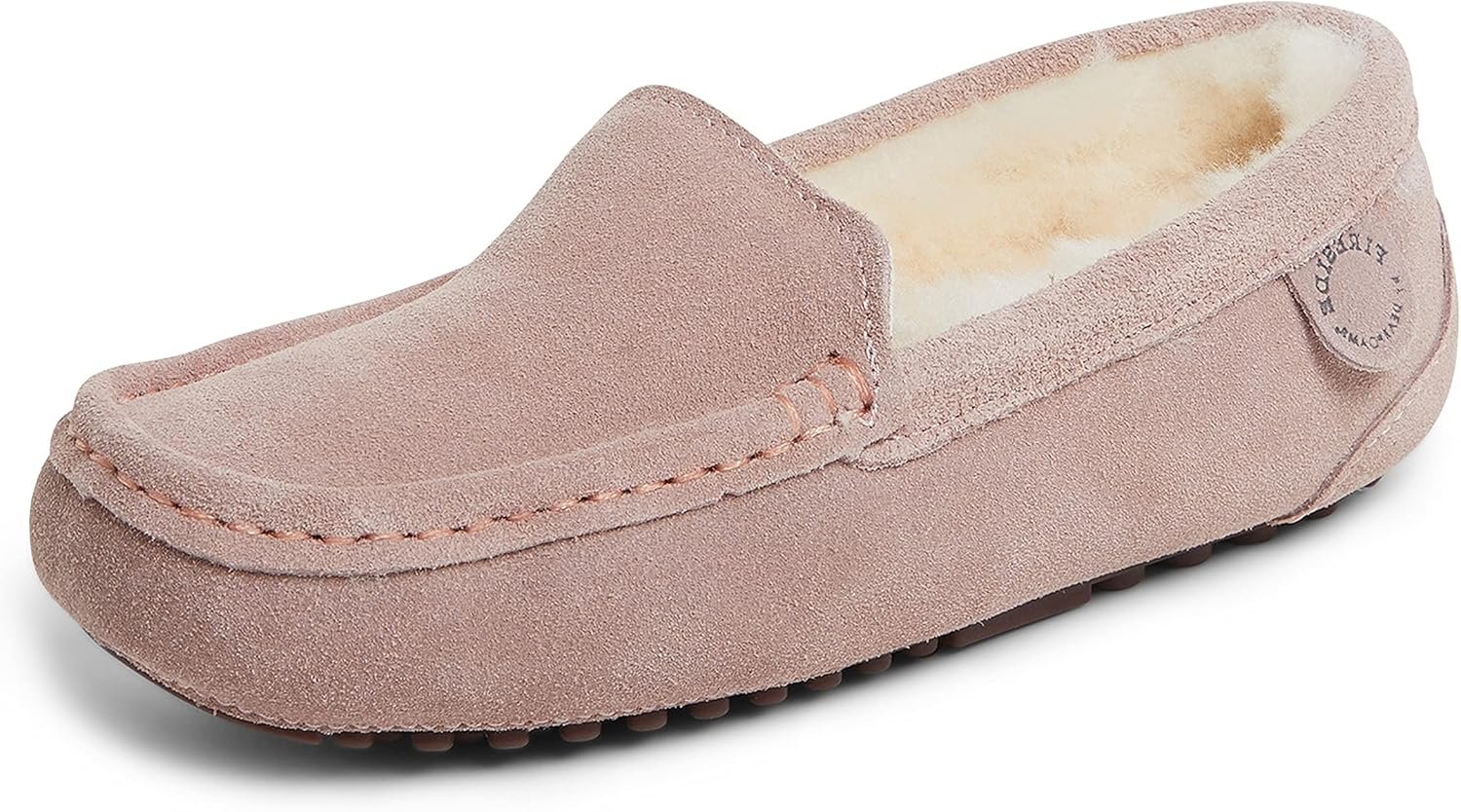 Fireside By Dearfoams Women's Mel Moccasin Shearing Slipper, Memory Foam Suede Loafer, Indoor/Outdoor Slip-in House Shoes