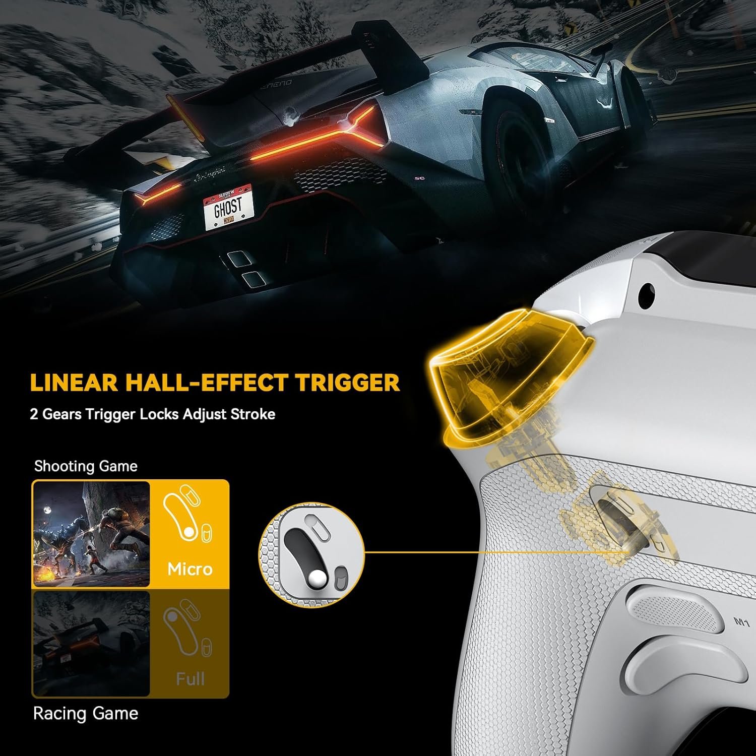 ManbaOne Interactive Screen Wireless Gaming Controller for PC/Switch/Switch 2/iOS/Android,Hall Effect Stick & Trigger,RGB Lighting,Remappable Buttons,1800mAh with Charging Dock (White) - Image 4