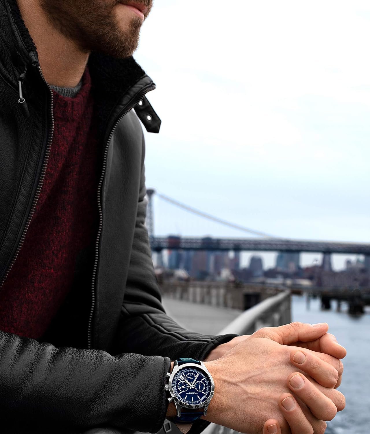 Stuhrling Original Mens Watches Chronograph Analog Blue Watch Dial with Date - Tachymeter 24-Hour Subdial Mens Blue Leather Strap - Watches for Men Rialto Collection - Image 4