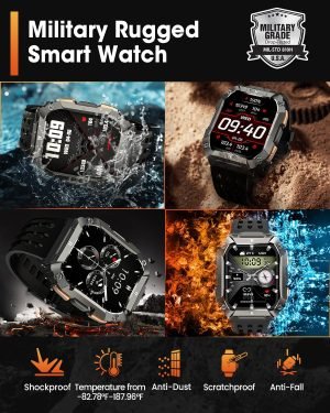 Smart Watches for Men, Military Smart Watch with 100 Days Battery/LED Flashlight, 1.95” Fitness Watch with Heart Rate/ Sleep Monitor/100+ Sports Mode, 5 ATM Rugged Smartwatch for Android and iPhone
