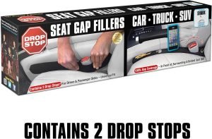 Drop Stop – The Original Patented Car Seat Gap Filler (As Seen On Shark Tank) – Between Seats Console Organizer, Set of 2 and Slide Free Pad and Light