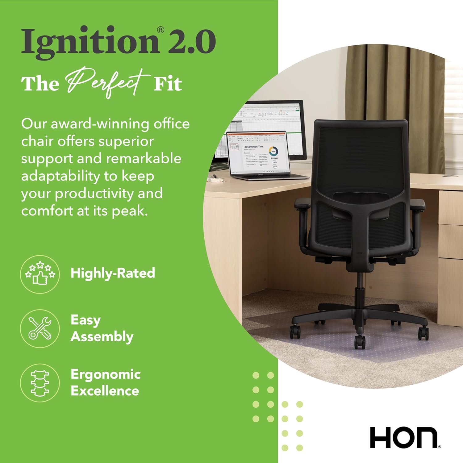 HON Ignition 2.0 Mid Back Task Chair, Advanced Synchro-Tilt Control, Office Chair with Lumbar Support, Height and Width Adjustable Arms, Black Frame, Black - Image 3