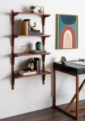 Kate and Laurel Meridien Mid-Century Wall Shelves, 24″ x 8″ x 24″, Walnut, Transitional Wall Decor and Storage