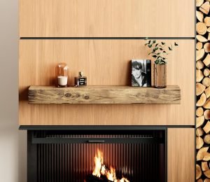 URBANDI Fireplace Mantel, Distressed, Rustic, Floating Shelf, Modern, Real Wood. (60Lx6Hx8D, Brown)