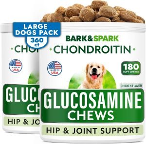 Glucosamine Chondroitin Dog Hip & Joint Supplement – Joint Pain Relief – Hip & Joint Chews for Dogs – Joint Support Large Breed – Senior Doggie Vitamin Pills Joint Health – (360 Treats – Chicken)