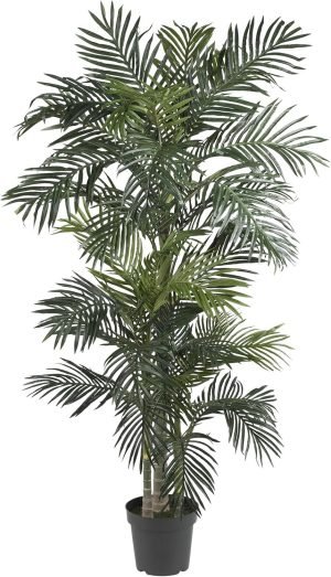 Nearly Natural 6.5ft (78″) Golden Cane Artificial Palm Tree – Lifelike Indoor Silk Palm with 3 Textured Trunks, 333 Flexible Fronds, Nursery Planter, No-Water Maintenance