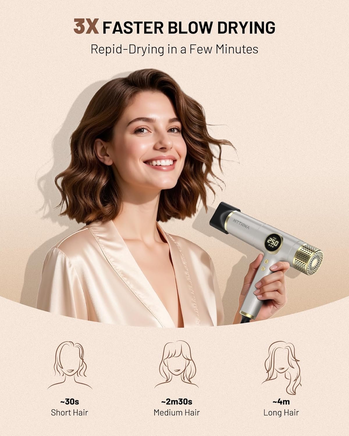 Dual Voltage Travel Hair Dryer with Diffuser - 2000W High-Speed Ionic Diffuser Hair Dryers for Women, Fast Drying, Low Noise, Lightweight, No Heat Damage, European Travel 110V-120V/220V-240V - Image 4