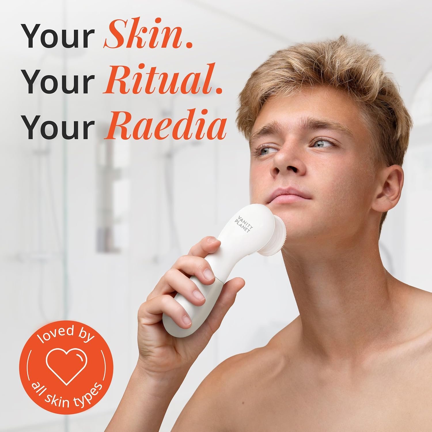 Raedia Handheld Facial Cleansing Brush with 4 Interchangeable Brush Heads by Vanity Planet - Lightweight Daily Cleansing Brush for Glowing Skin - Water Resistant Face Exfoliator - Warm Grey - Image 7
