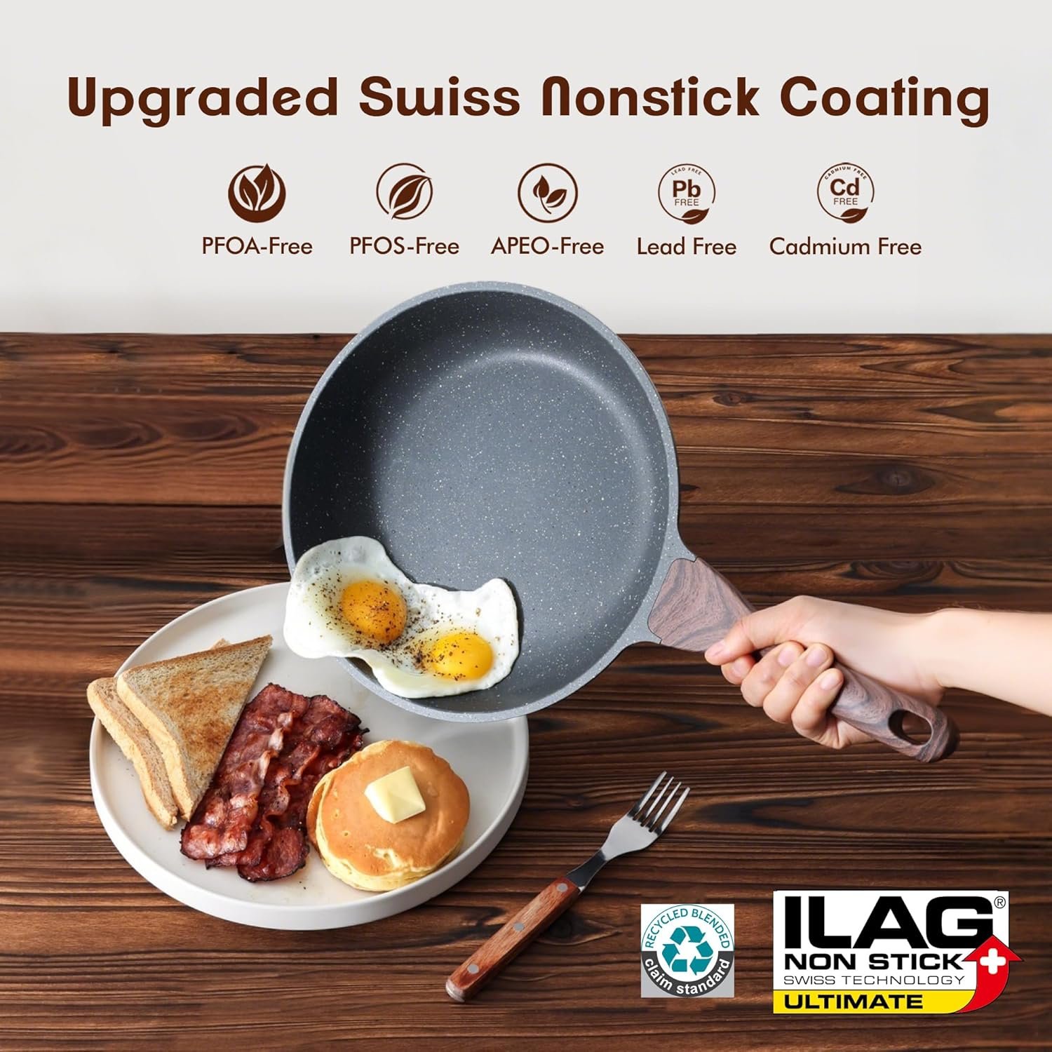 SENSARTE Nonstick Frying Pan Skillets, Swiss Granite Coating Omelette Pans, Healthy Cookware Chef's Pan, Free of Intentionally Added PFOA (9.5+11+12.5 Inch) - Image 2