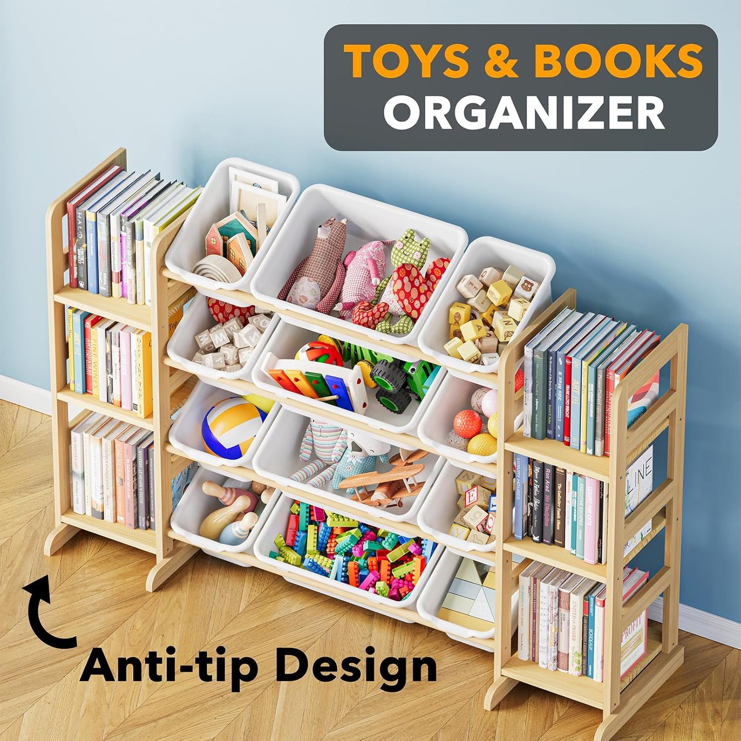 SpaceAid Toy Storage Organizer with 6 Shelves and 12 Bins, Bookshelf/Bookcase, Kids Bin Shelf, Toys Box for Playroom Organization for Bedroom & Room Decor, White, 52.3" W - Image 4