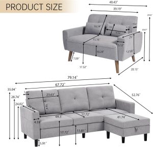 2 Piece Comfy Couch Set, 3 Seater & 2-Seater Sofa and Loveseat Set with Ottoman, Modern Sofa Sets for Living Room/Apartment/Office, Light Grey