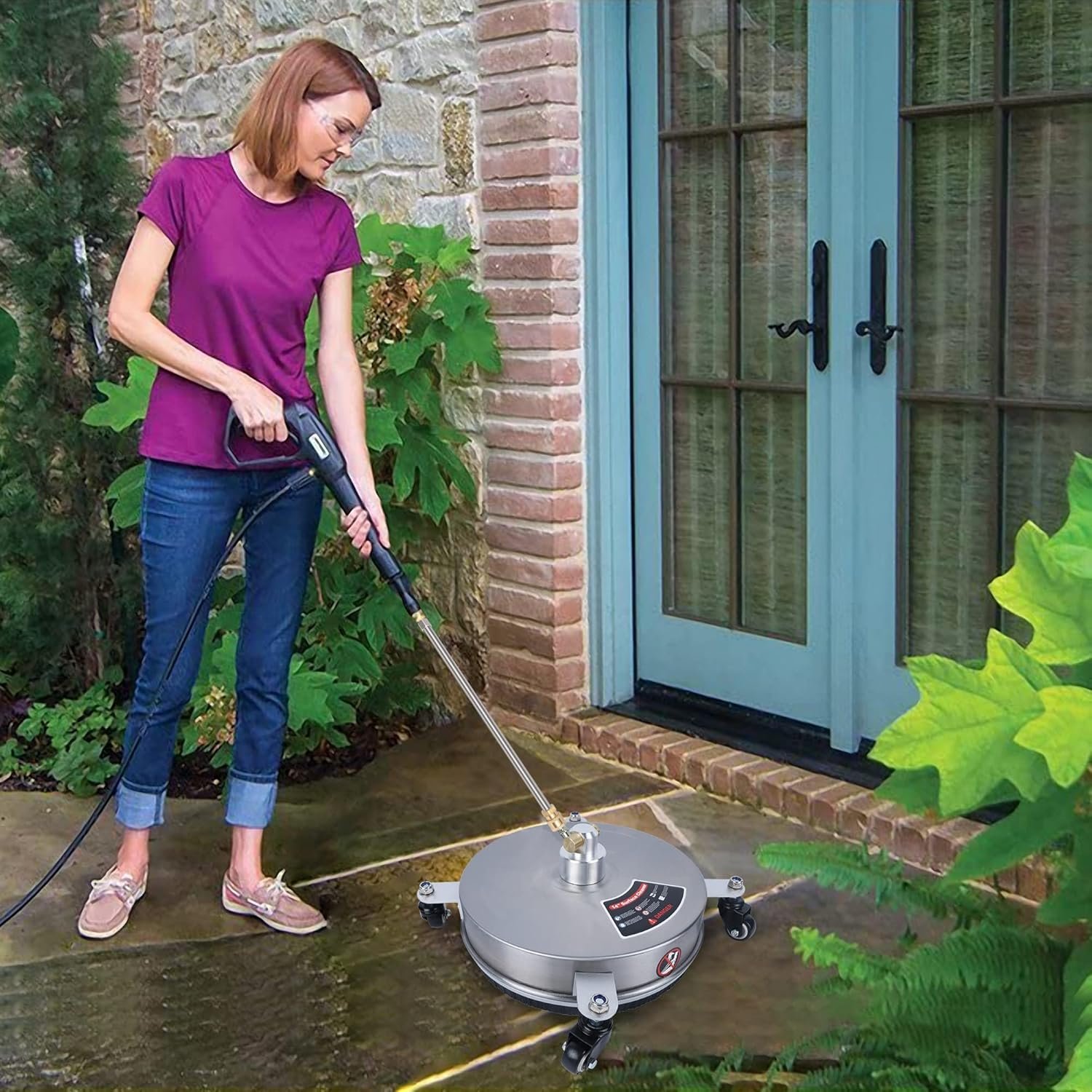 Biswing 14" Pressure Washer Surface Cleaner with 4 Wheels, Stainless Steel Power Washer Accessory for Driveways Sidewalks Patios Cleaning, 1/4" Quick Connector, 2 Extension Wand Attachments, 4000 PSI - Image 7