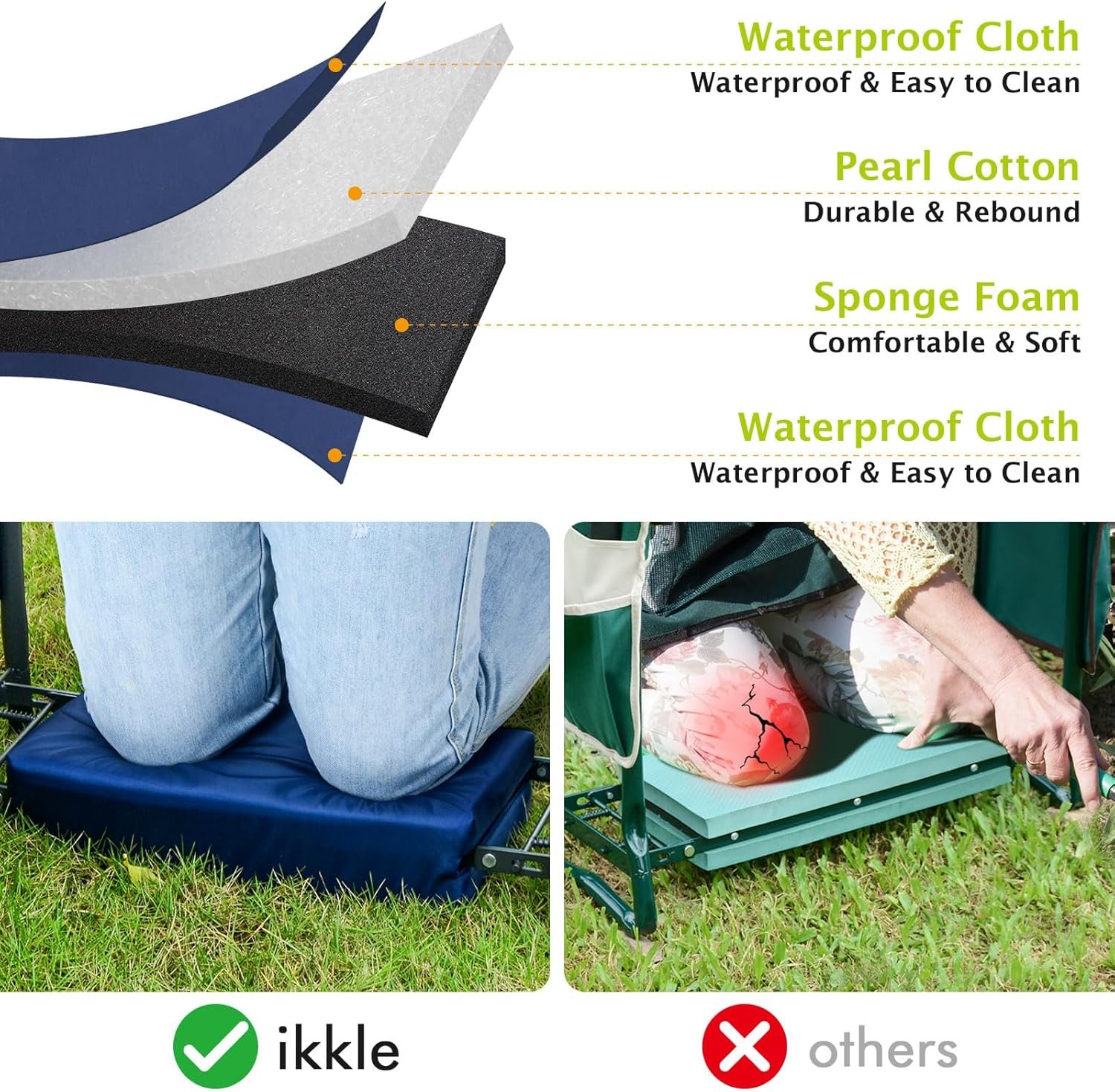 ikkle Heavy Duty Garden Kneeler Seat and Gardening Stool - Thicker Wider Soft Detachable Kneeling Pad - Gift for Women Men Christmas (Holds 330lbs/150kg) - Image 3