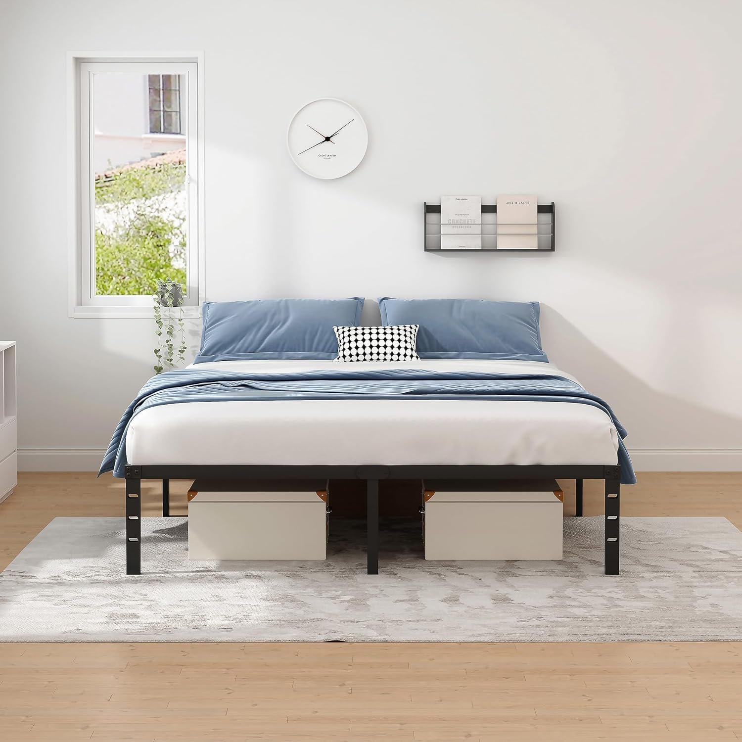 Metal Bed Frame,Queen Size Bed Frame with Storage Space,Heavy Duty Sturdy Mattress Foundation,Easy Assembly,No Box Spring Needed, Black,14 Inch,Queen - Image 2
