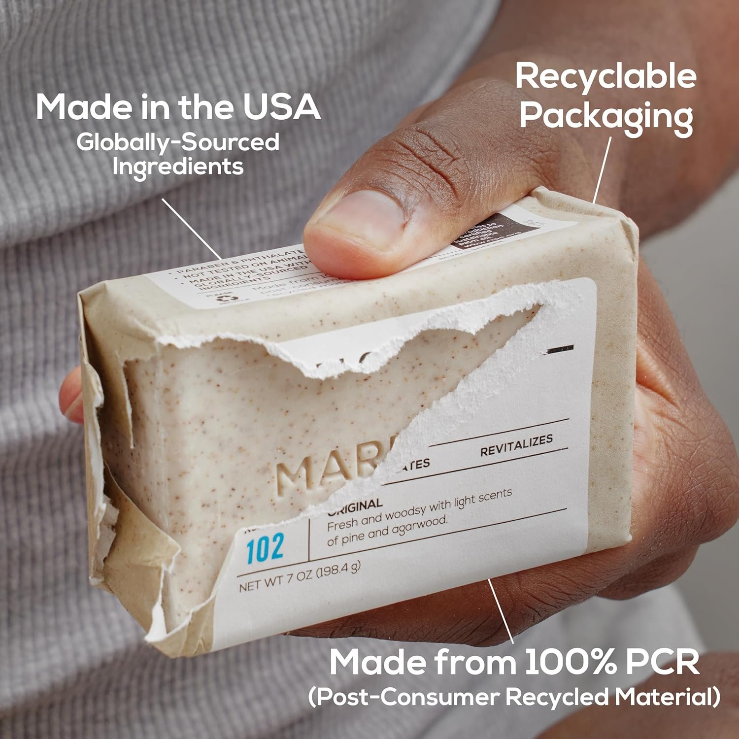 MARLOWE. No. 102 Body Scrub Soap 7 oz (6 Bars) Exfoliating Soap Bar with Shea Butter, Olive Oil & Green Tea, Cleanses & Smooths, Sage & Fir Scent - Image 8