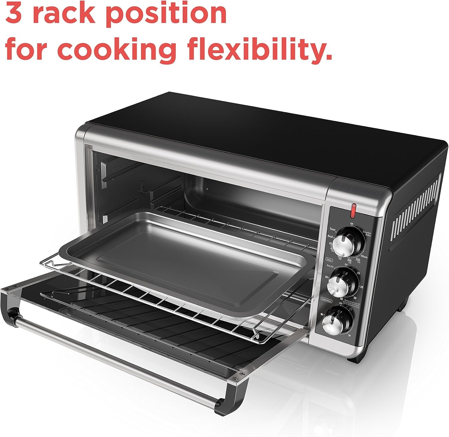 BLACK+DECKER 8-Slice Extra Wide Convection Toaster Oven, Fits 9"x13" Oven Pans and 12" Pizza, Bake, Toast, Broil, and Keep Warm Functions, Countertop Compact Design with Stainless Steel Finish - Image 13
