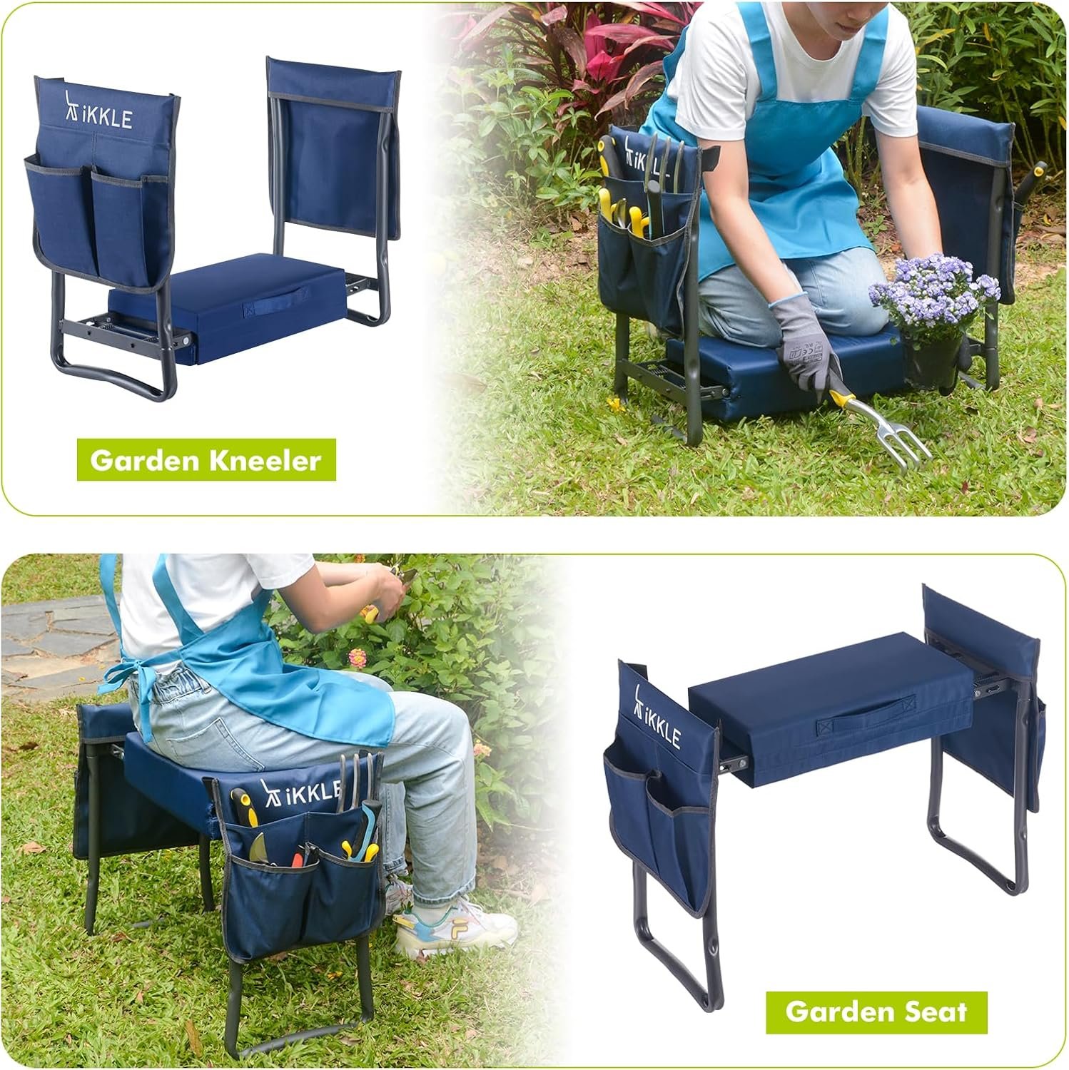 ikkle Heavy Duty Garden Kneeler Seat and Gardening Stool - Thicker Wider Soft Detachable Kneeling Pad - Gift for Women Men Christmas (Holds 330lbs/150kg) - Image 6