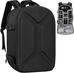 TORIBIO Camera Backpack, Hardshell DSLR Photography Camera Bag, Waterproof Hard Shell Camera Case with Tripod Holder & 15.6″ Laptop Compartment Compatible with Canon/Nikon/Sony/DJI Mavic Drone