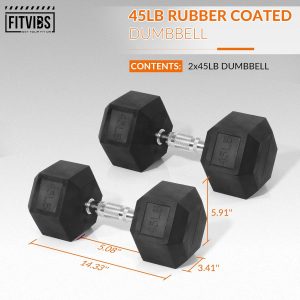 Fitvids Hex Rubber Coated Dumbbells Hand Weights Pairs for Exercises and Fitness and Home ...
