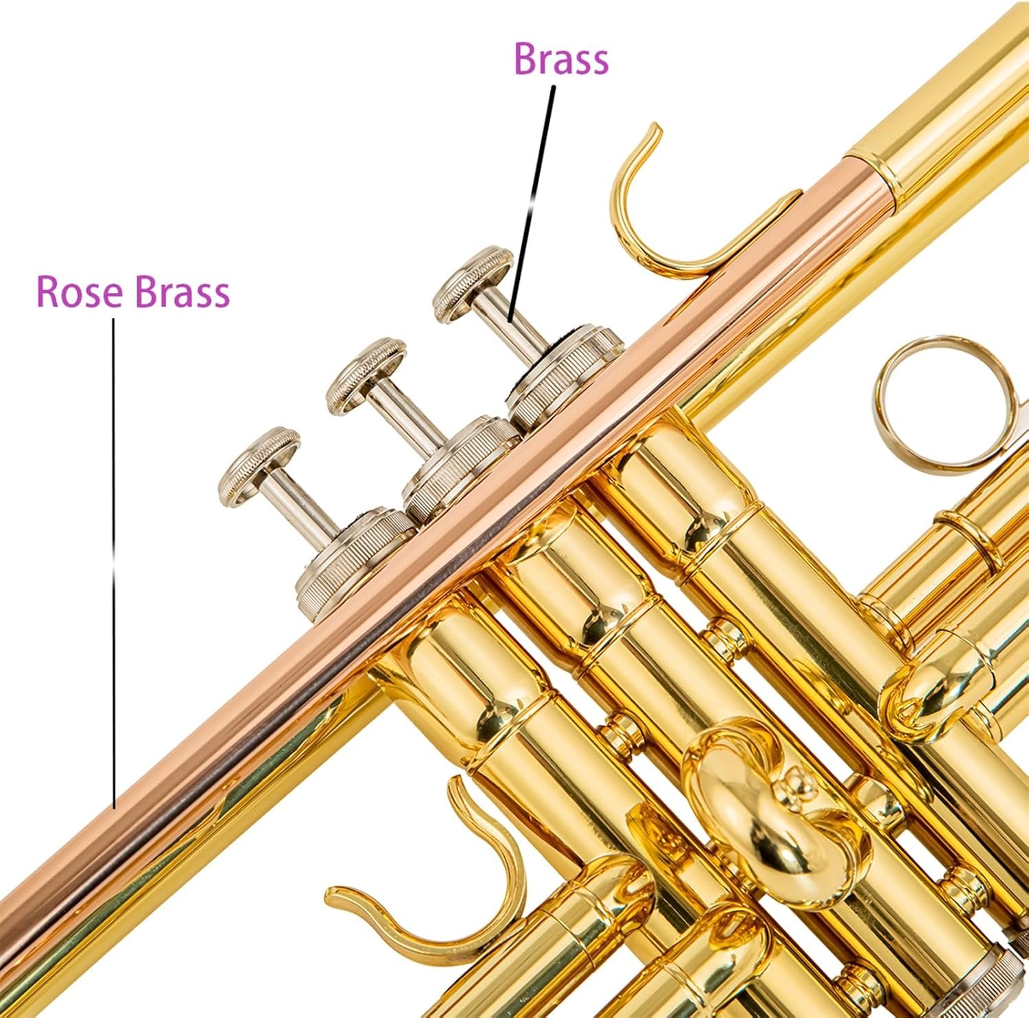 bb trumpet 6331 brass b flat trumpet for beginners and intermediate players copper leadpipe gold lacquer finish stainless steel valves phosphorus hard case and accessories included - Image 5
