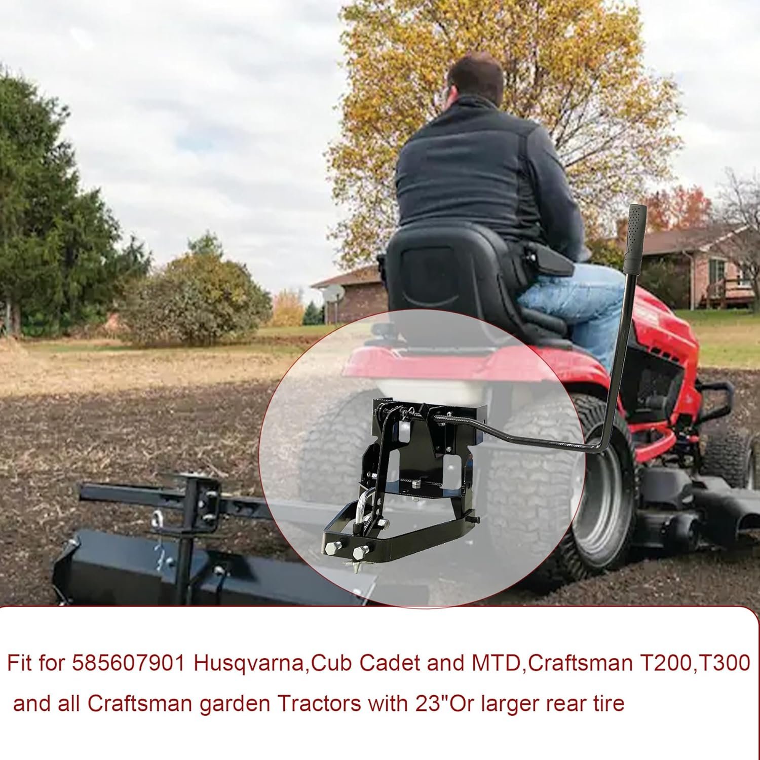 Garden Tractor Sleeve Hitch Attachment Rear Mount Compatible with Craftsman T200 T300 Series/Cub Cadet Riding Lawn Mower Tractors with 23" Or Larger Rear Tires for Husqvarna 585607901 - Image 3