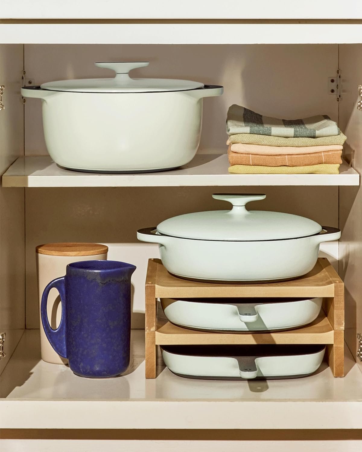 Caraway 8-Piece Enameled Cast Iron Set - 10.5” Skillet, Grill Pan, 3.5 qt Braiser Pan, 6.5 qt Dutch Oven with Lid and Organizers - Non-Toxic 3-Layer Enamel Coating - No Seasoning Required - Cream - Image 7