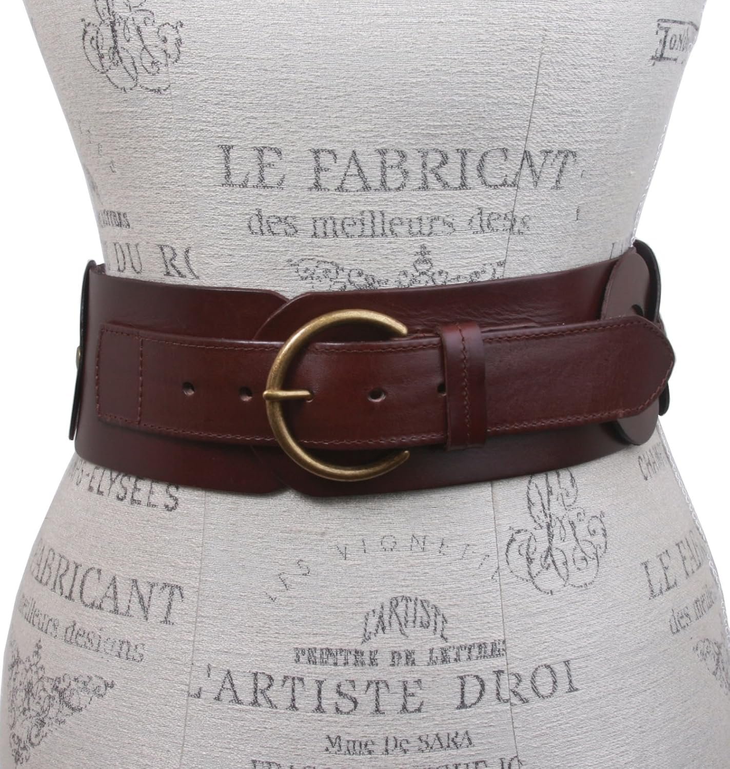 Ladies 3" (75 mm) Wide High Waist Round Disk Linked Braided Cowhide Top Full Grain Leather Belt - Image 2